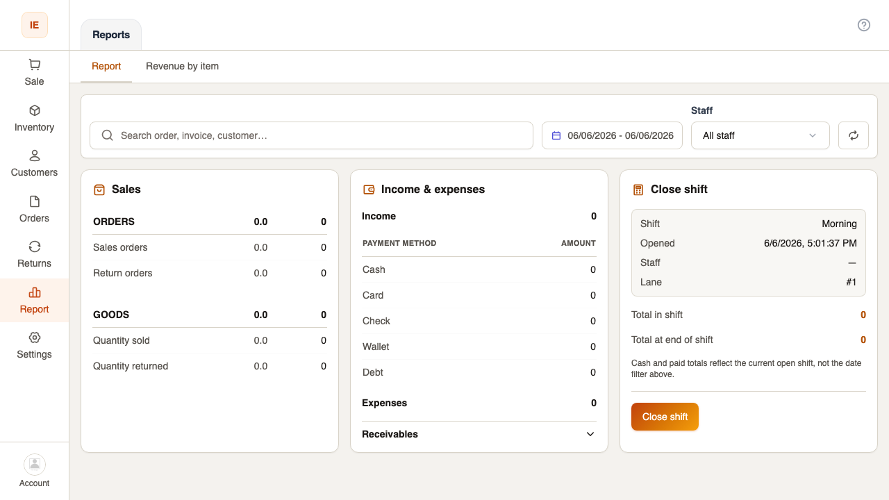 POS report screen