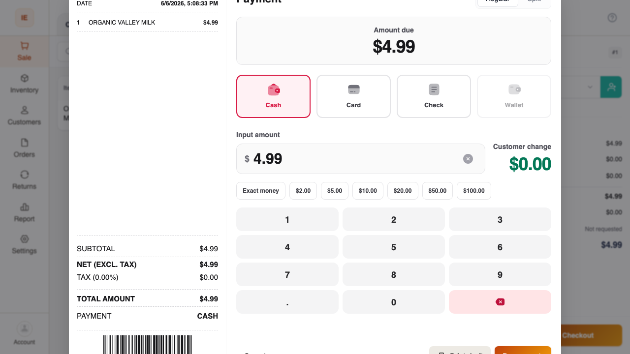 Cash payment panel