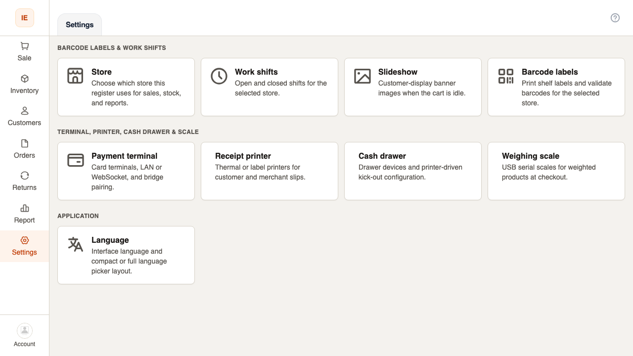 Settings hub