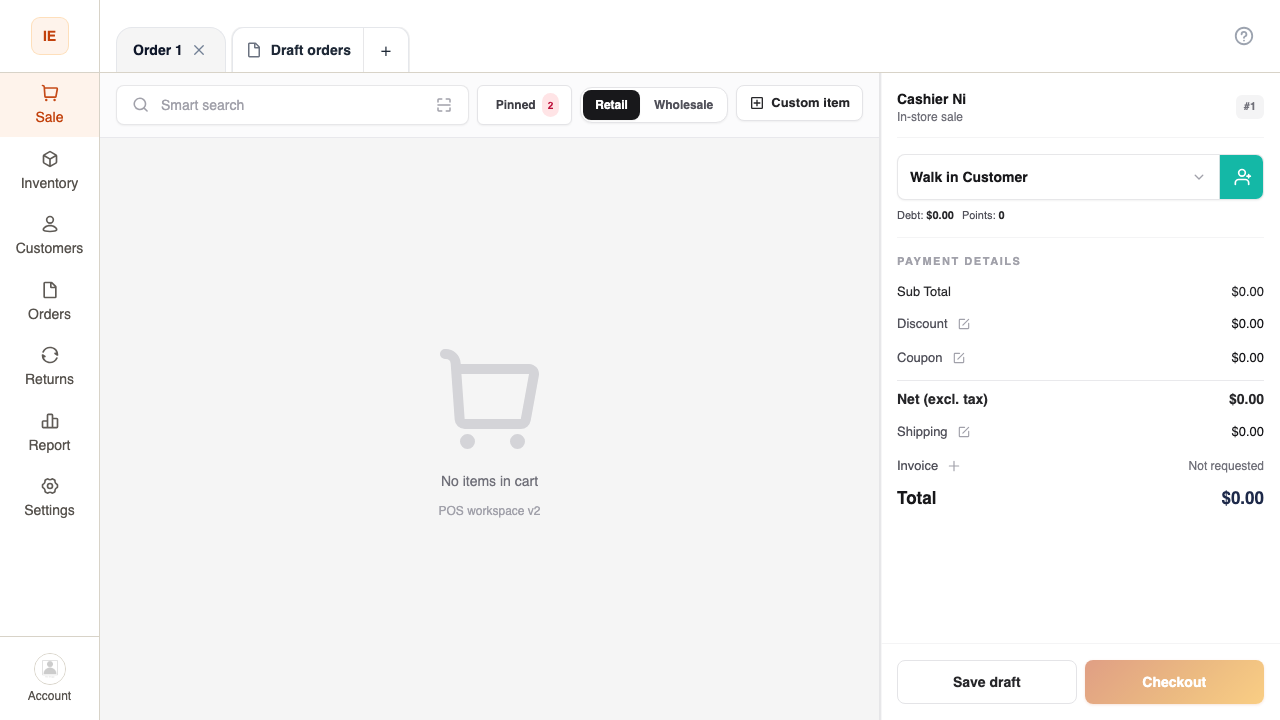 Cashier side navigation