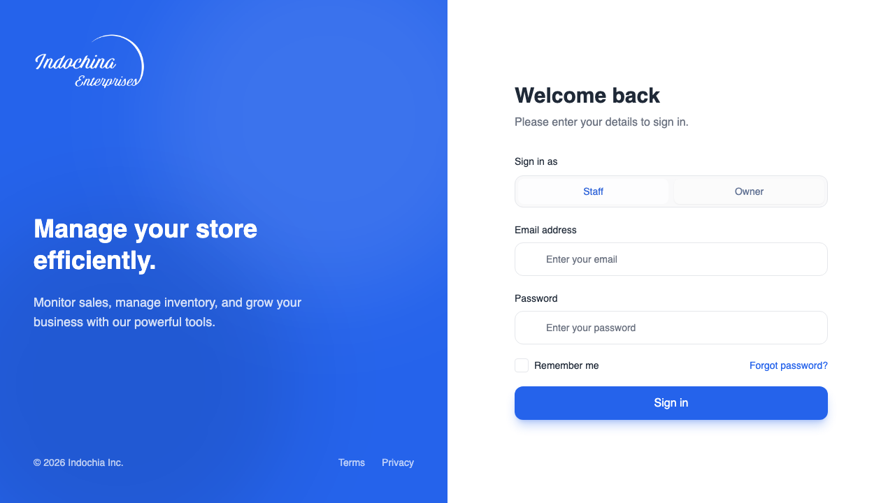 Vendor sign-in — Owner tab, English